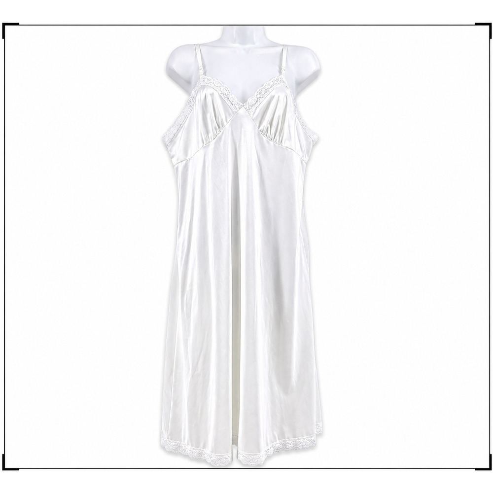 Vintage Deena White‎ Slip Dress Lace Trim Size 40 (US 8-10) Lingerie USA Made
